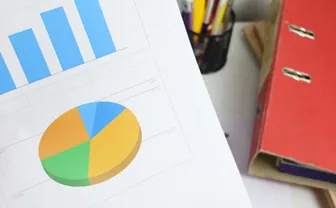 Bar and pie charts printed on a document